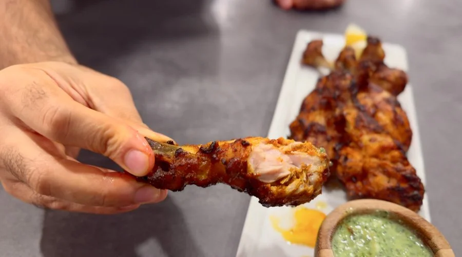 bite of air fryer tandoori chicken