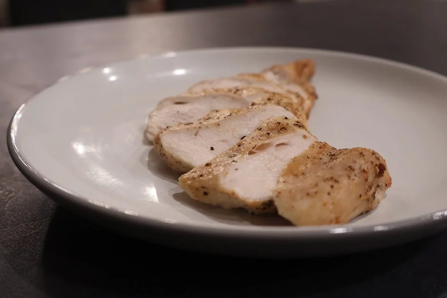 sliced air fried chicken breast photo