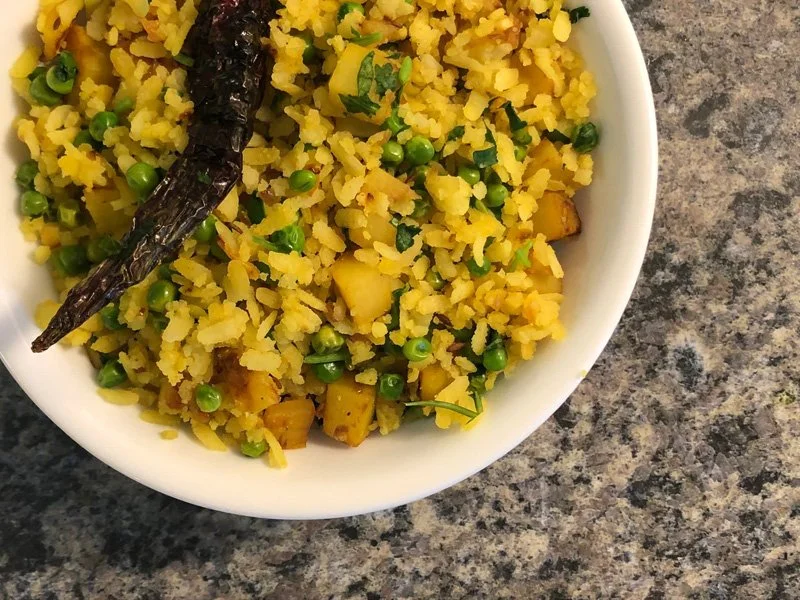 North Indian Poha Recipe - Flattened Rice with Potatoes