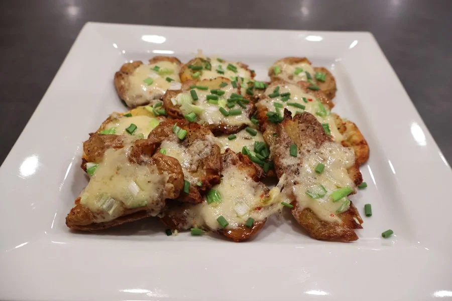 Cheesy and Crispy Air Fryer Smashed Potatoes