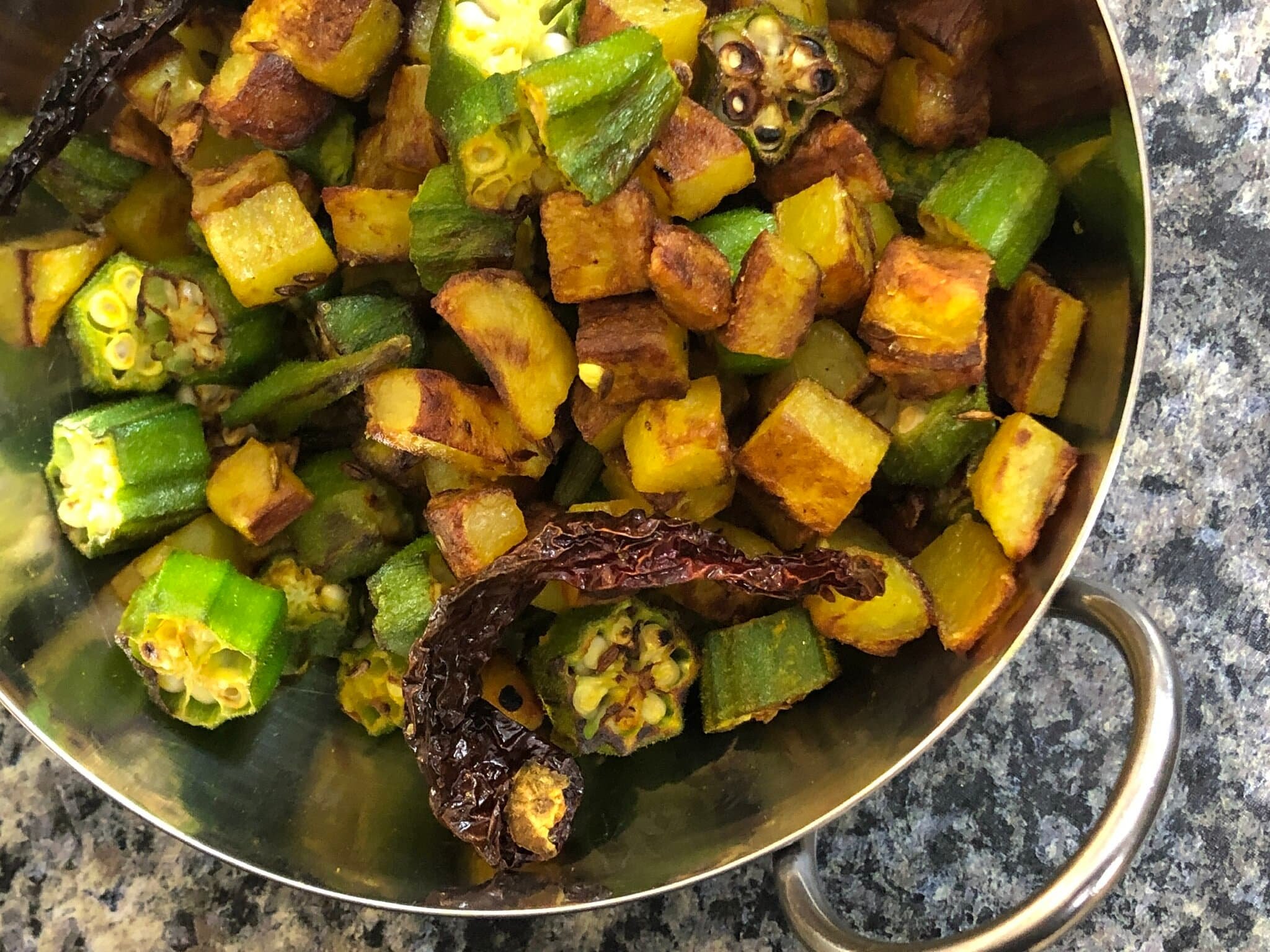 Crispy Aloo Bhindi - Stir Fried Okra &amp; Potatoes