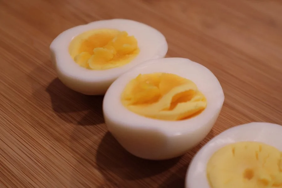 closeup of air fried boiled eggs