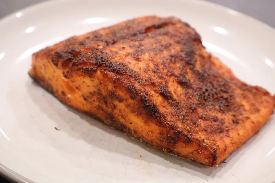 air fryer salmon on a plate