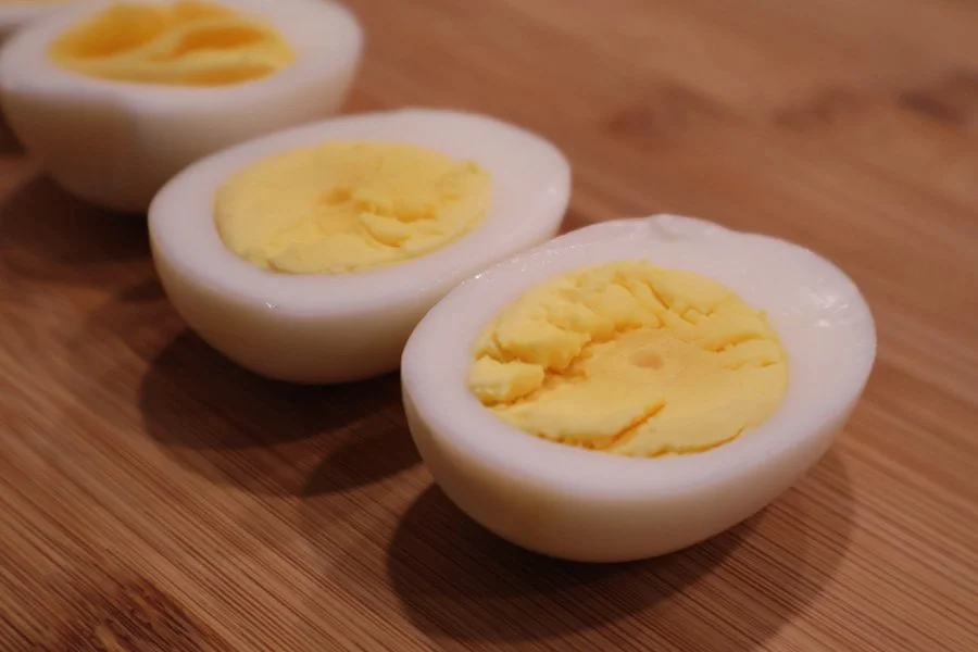 air fryer boiled eggs on a board picture