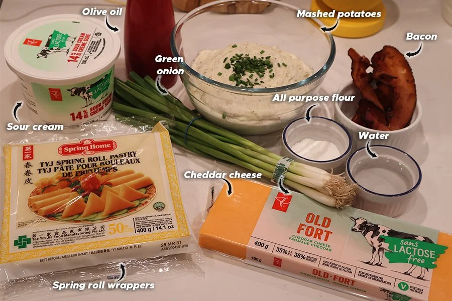 ingredients for mashed potato spring rolls