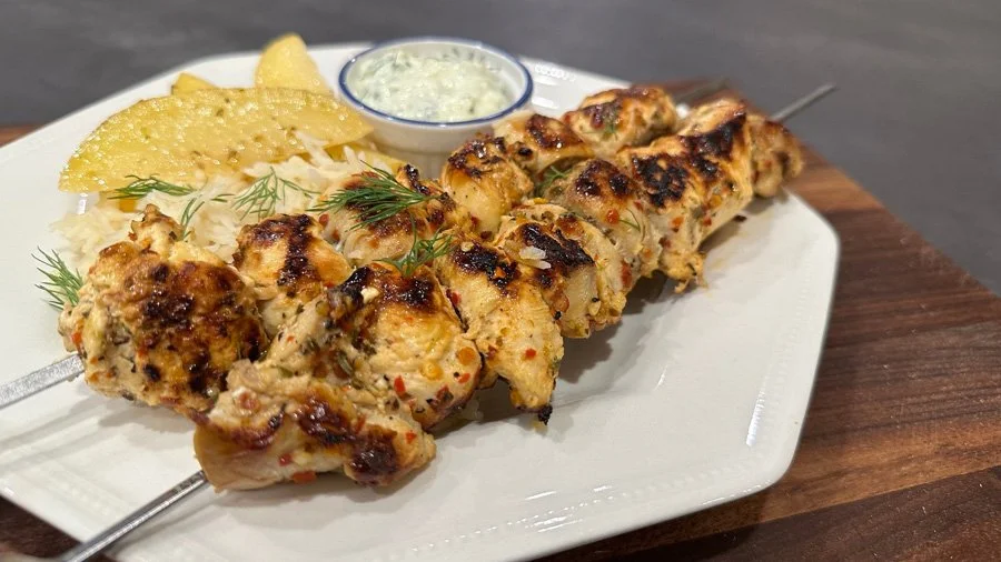 grilled greek souvlaki chicken skewers