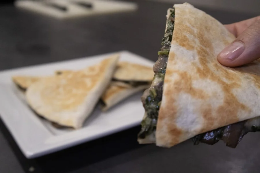 spinach and mushroom quesadilla
