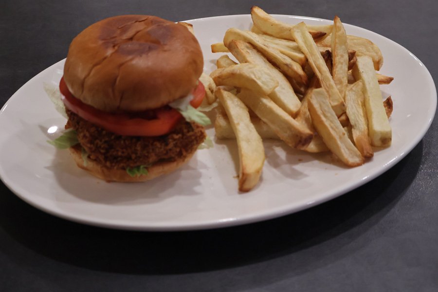 topdown view of paneer burger