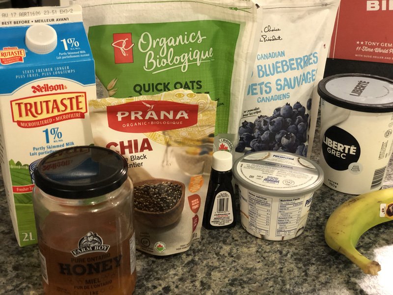 ingredients for blueberry cheesecake overnight oatmeal