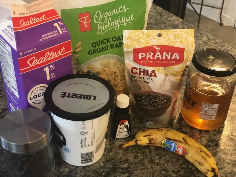 picture of ingredients for Banana Chocolate Chip Overnight Oats