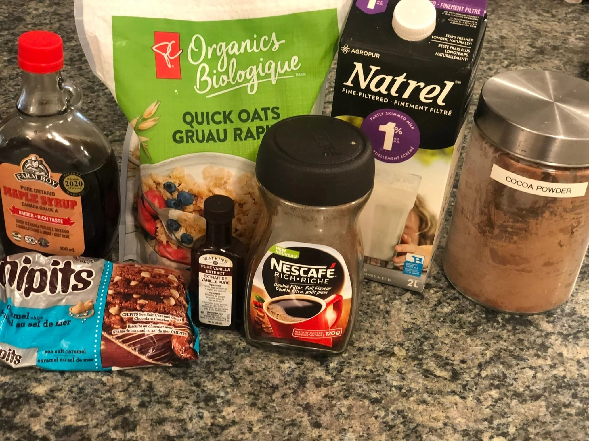 ingredients for mocha salted caramel oatmeal picture