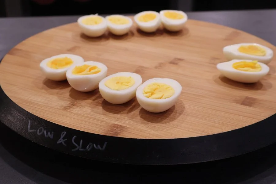 picture of air fryer boiled eggs on a board