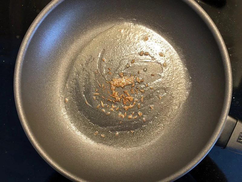cumin seeds in pan
