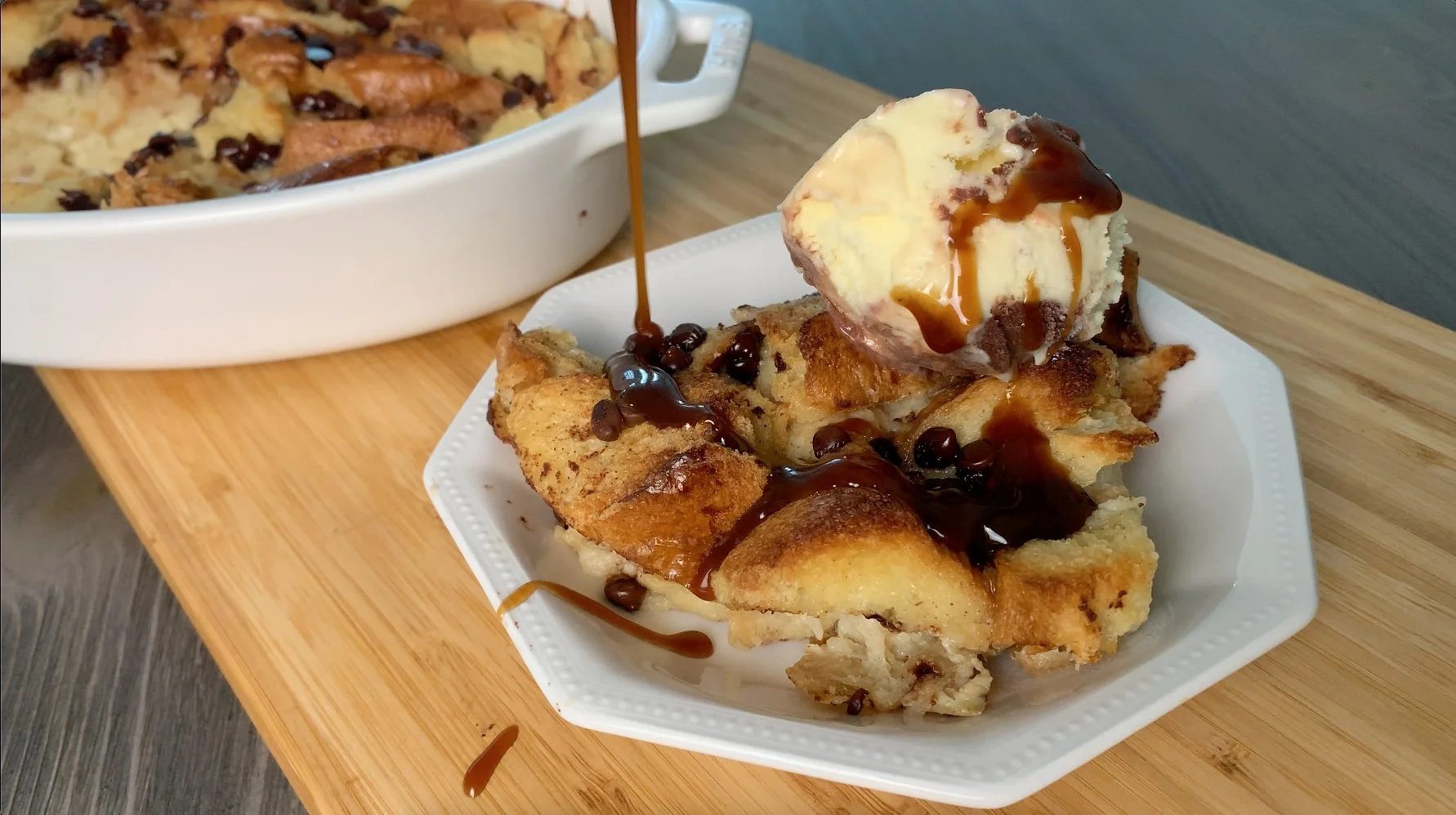 brioche whiskey caramel bread pudding