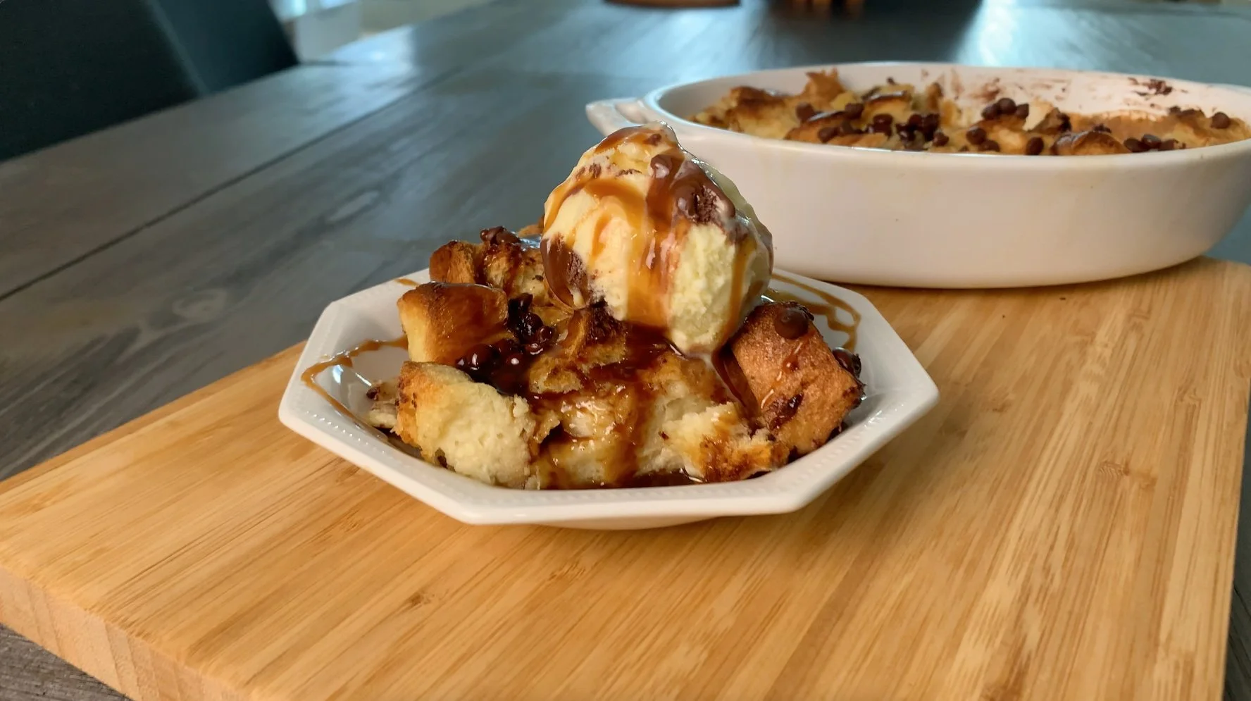 chocolate whiskey caramel bread pudding