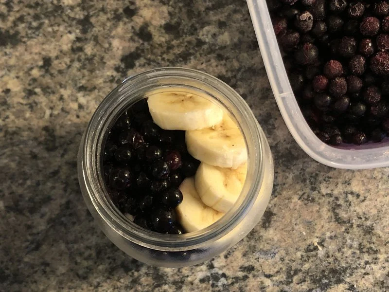 topdown view of blueberry cheesecake overnight oats