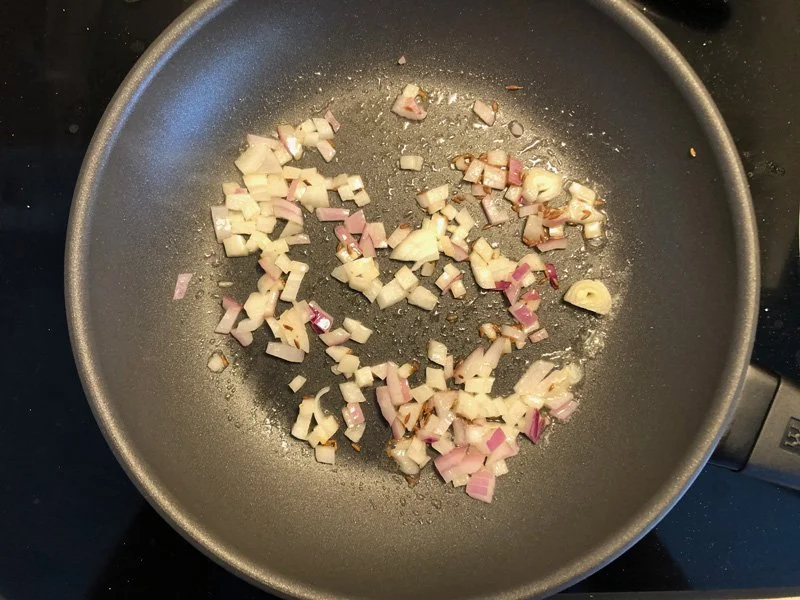 onions added to pan