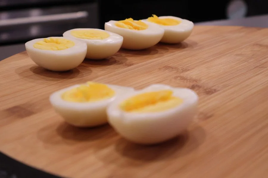 closeup of air fryer boiled eggs