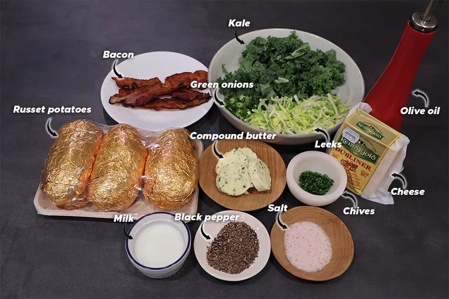 ingredients for irish style twice baked potatoes