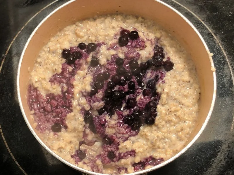 blueberries added to saucepan