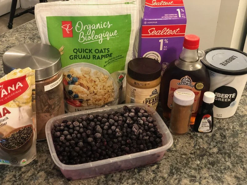 ingredients for chocolate peanut butter overnight oats recipe