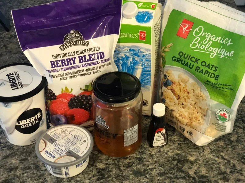 ingredients for blueberry cheesecake oatmeal