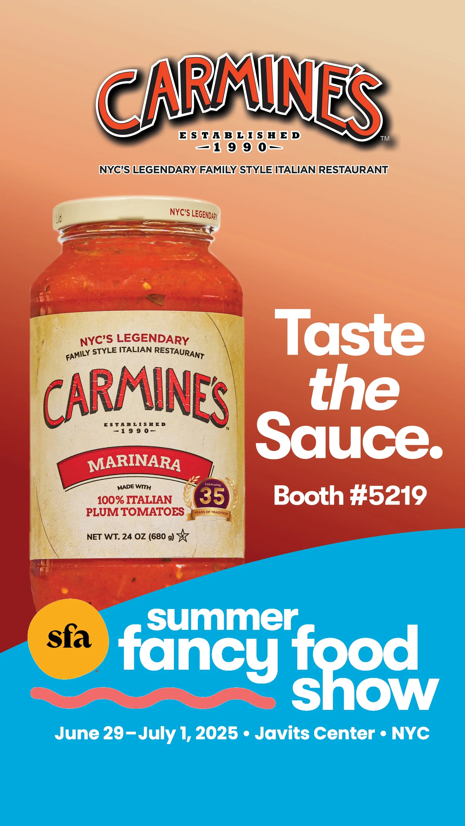 Carmine’s Summer Fancy Food Show campaign featuring marinara sauce