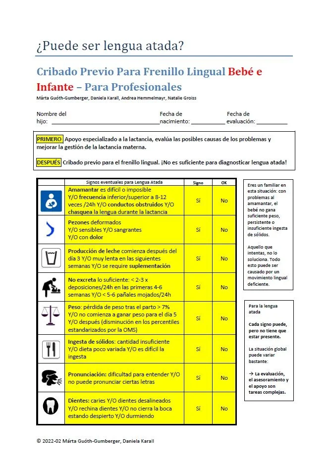Pre-Screening for Lingual Frenulum BABY AND CHILD in SPANISH, Márta Guóth-Gumberger, Daniela Karall