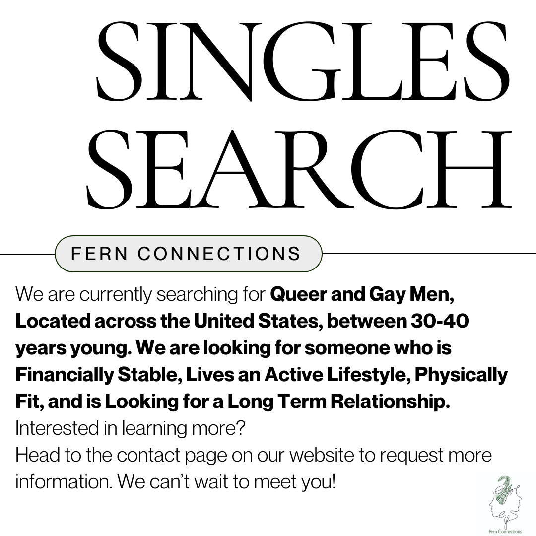 Advertisement seeking queer and gay men aged 30-40 for long-term relationship, emphasizing stability, active lifestyle, and physical fitness, with website contact information.