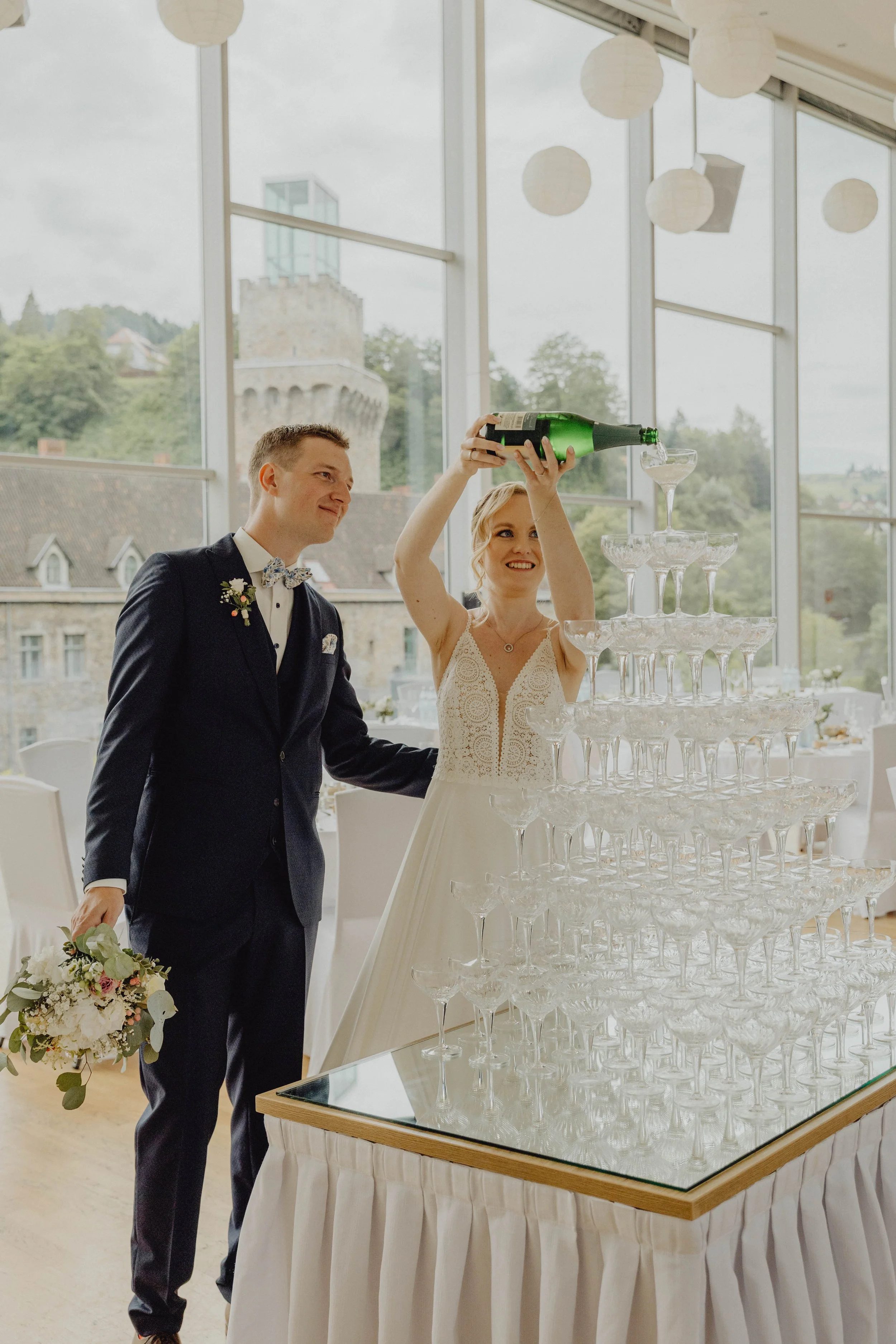 Hochzeit Schloss an der Eisenstraße Waidhofen an der Ybbs Niederösterreich Champagner Tower