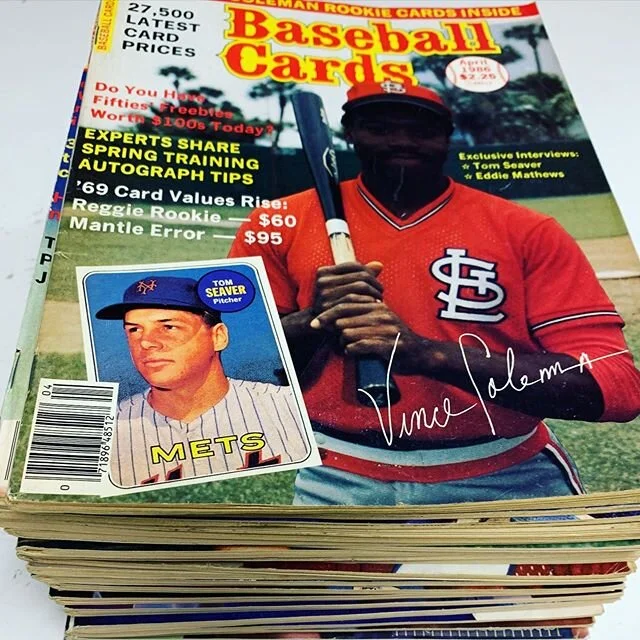 Stacks on top of stacks of vintage goodness: Baseball Cards Magazine, Beckett Monthly&rsquo;s, Card Collectors Price Guide, and Combo Mags. #vintage #beckett #baseballcards #magazine