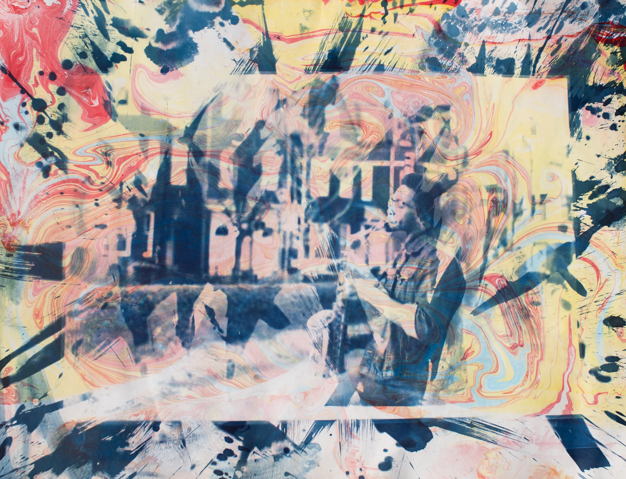  Marbling on top of Cyanotype  