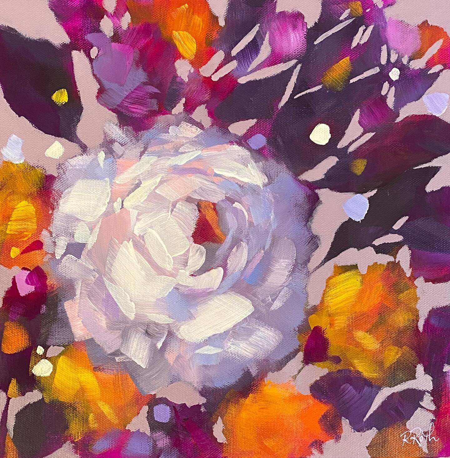 Liked this palette so much that I did a bigger version of a mini that I painted last week.  Maybe I should put this one into the @squarefootshow?  I gotta choose 4 more by the end of the week! 😊🌸

#squarefootshow #onlineartsales #abstractflowerart 