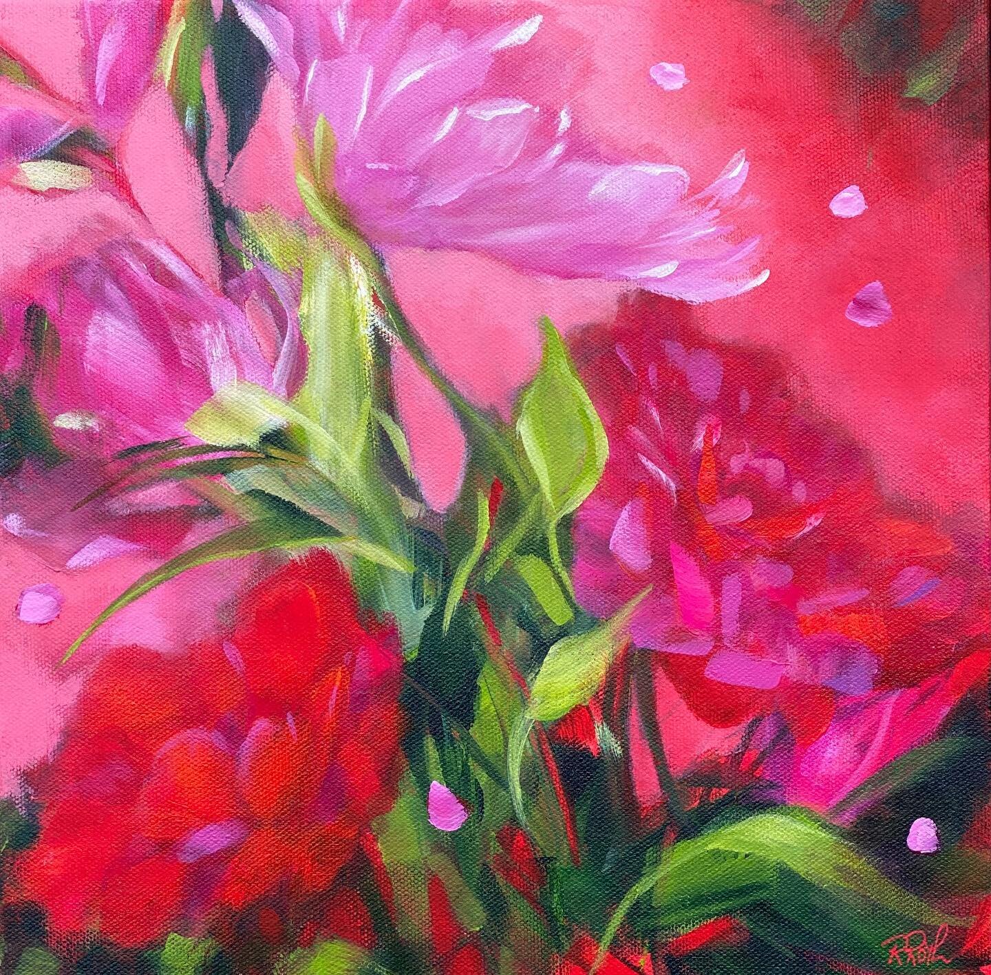 Are you like me and thinks pink pretty well goes with any colour?  Here&rsquo;s &ldquo;Scarlet Salsa&rdquo; with a touch of pink, available Aug 4th @squarefootshow. Swipe to see her all framed up for a little extra pizazz! 😊🌸

#onlineartsales #buya