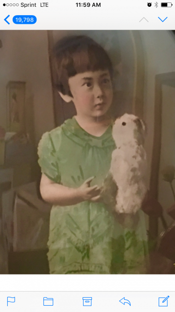 Picture of Grace when she was about four years old with toy owl.