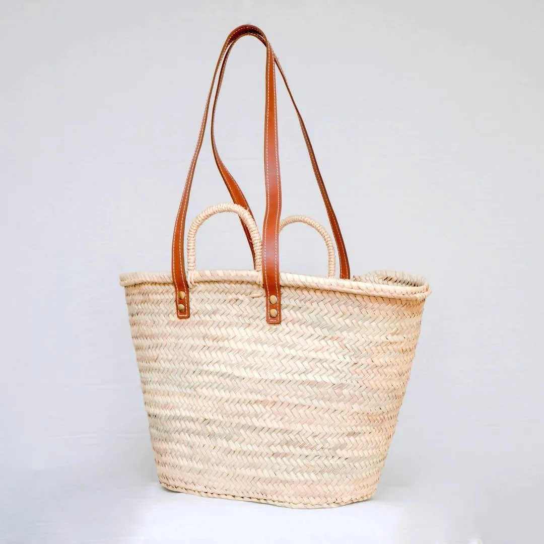 Market Basket with Long Leather Handles | French Basket