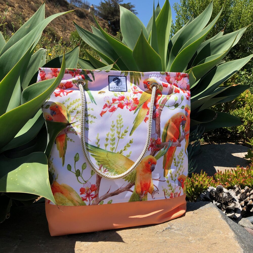Tangerine Parrot Bucket Bag — Sea by Day — Sea by Day Beach Bags & Outdoor Pillows