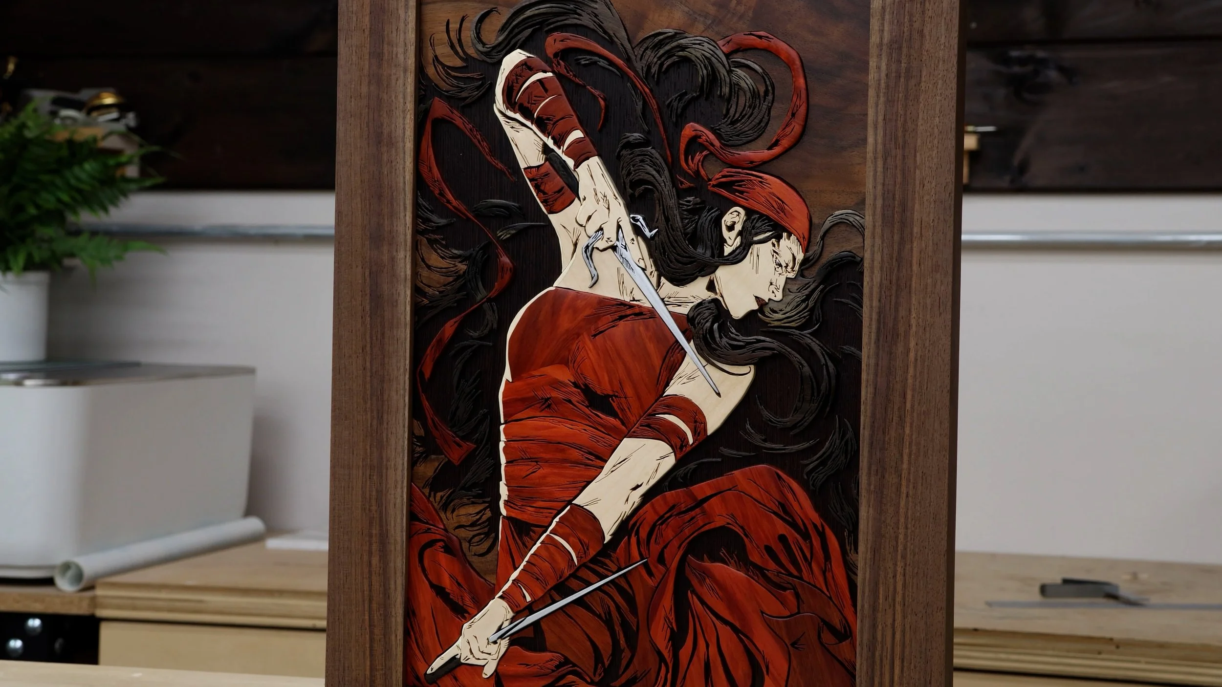 scroll saw art with wood and metal
