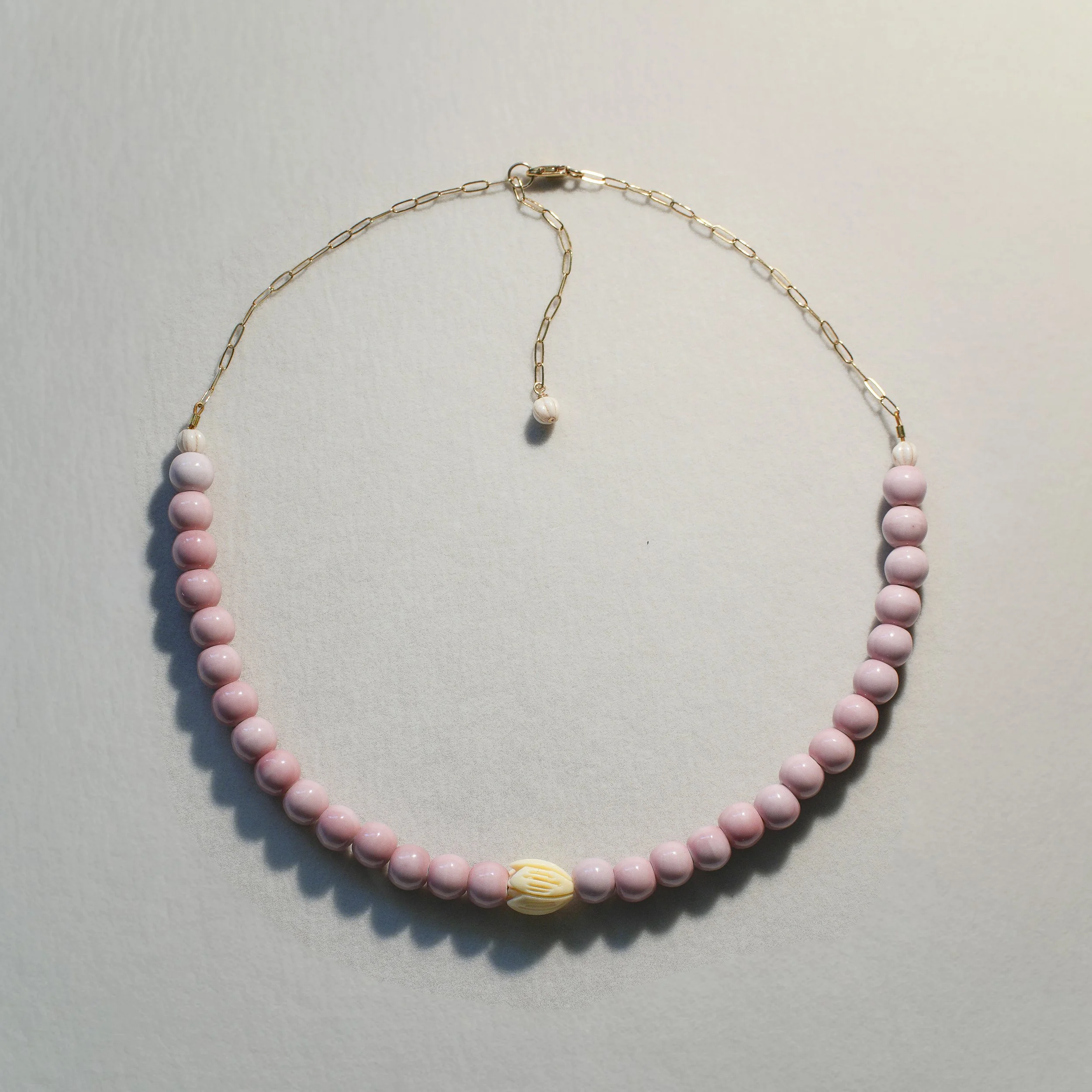 Chunky Guava Pink Ceramic Beads & Pikake Necklace
