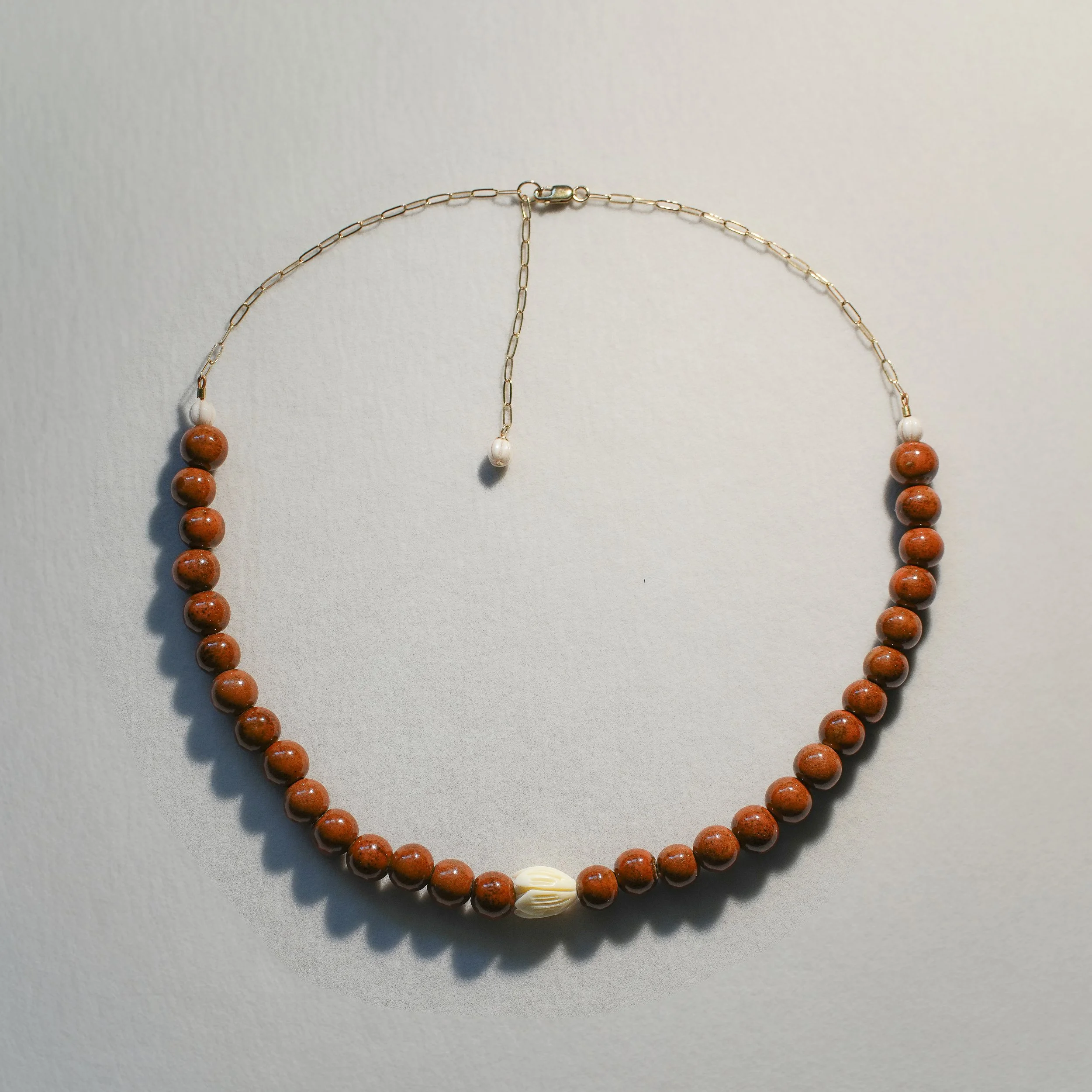 Chunky Papaya Orange Ceramic Beads & Pikake Necklace