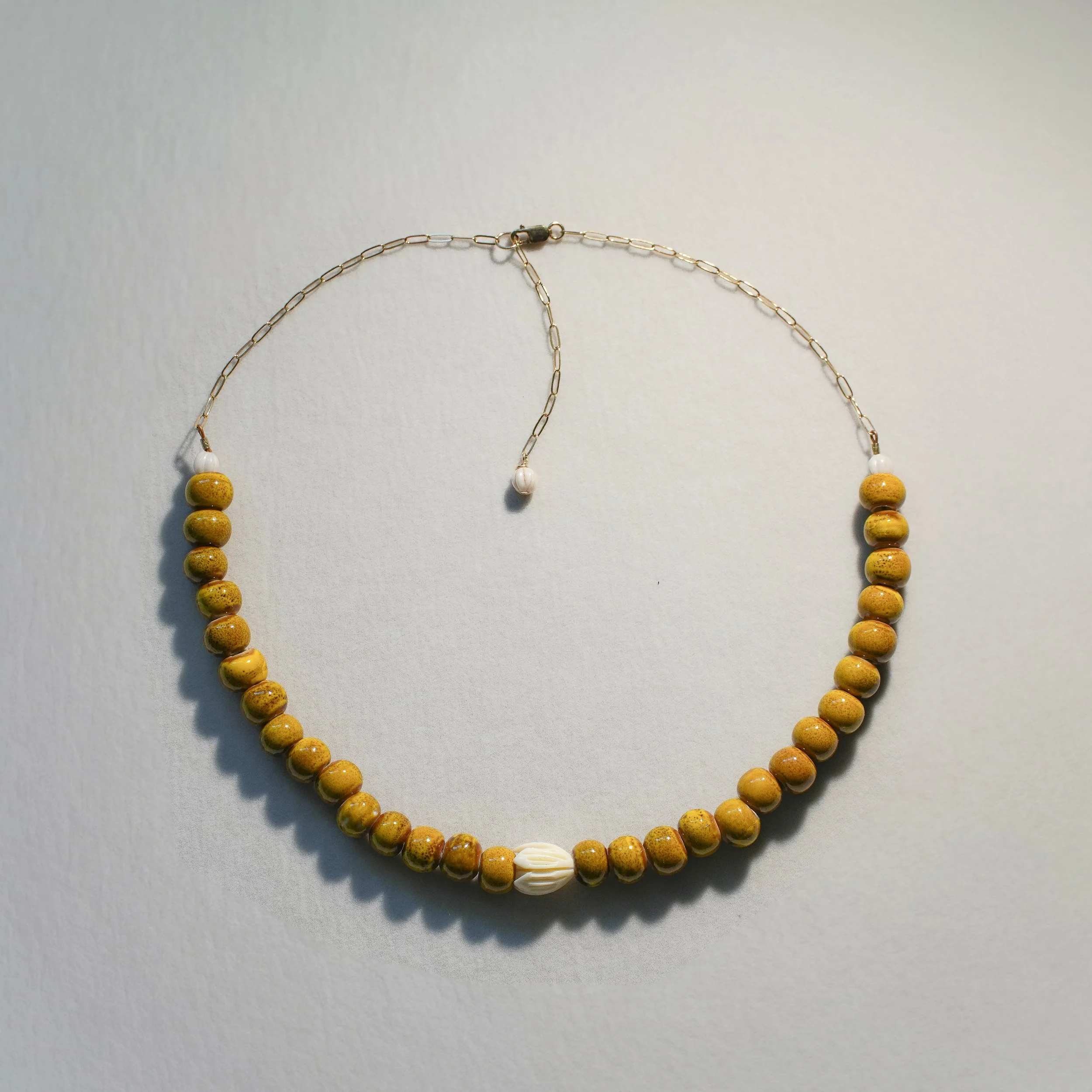 Chunky Starfruit Yellow Ceramic Beads & Pikake Necklace