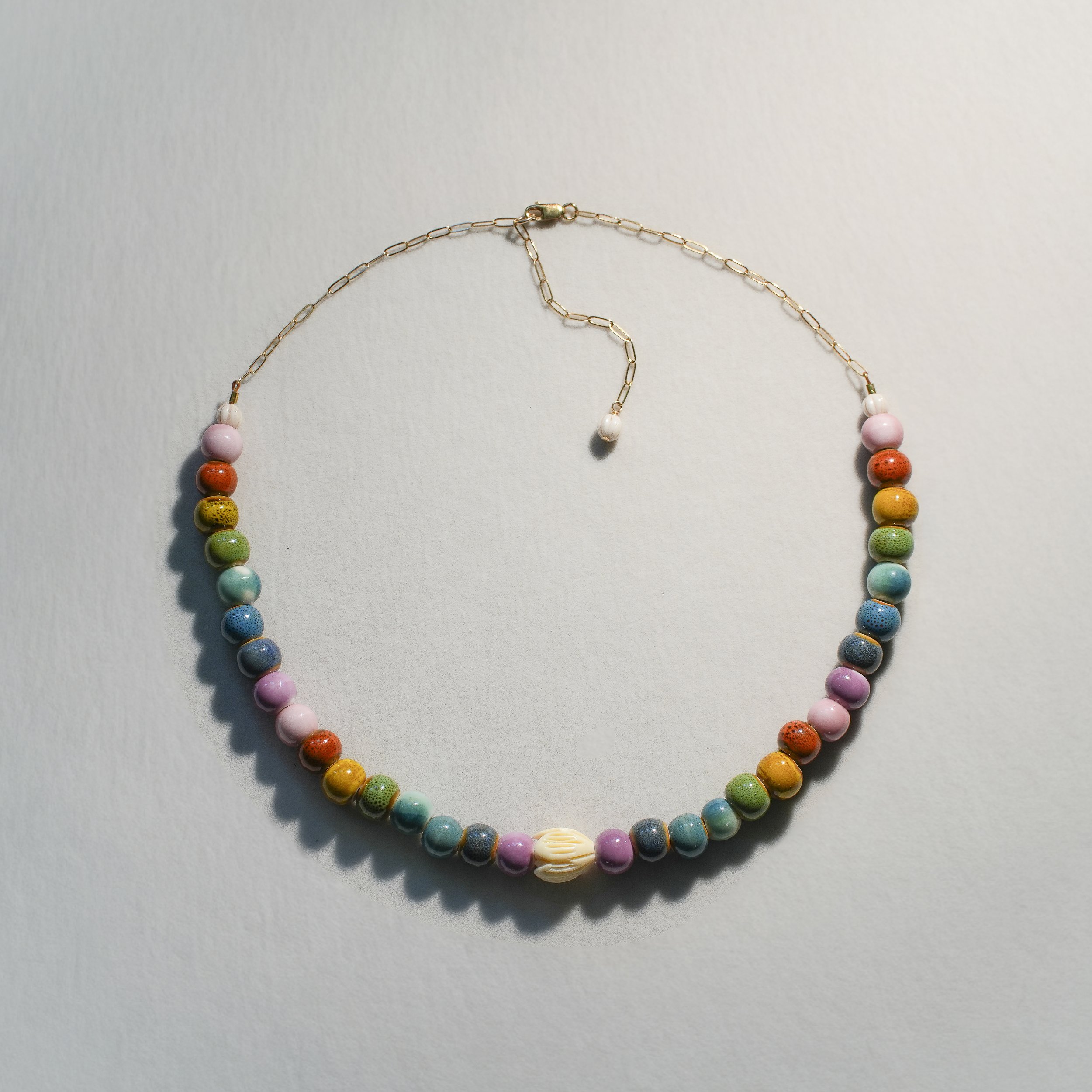 Chunky Rainbow Fruit Salad Ceramic Beads & Pikake Necklace