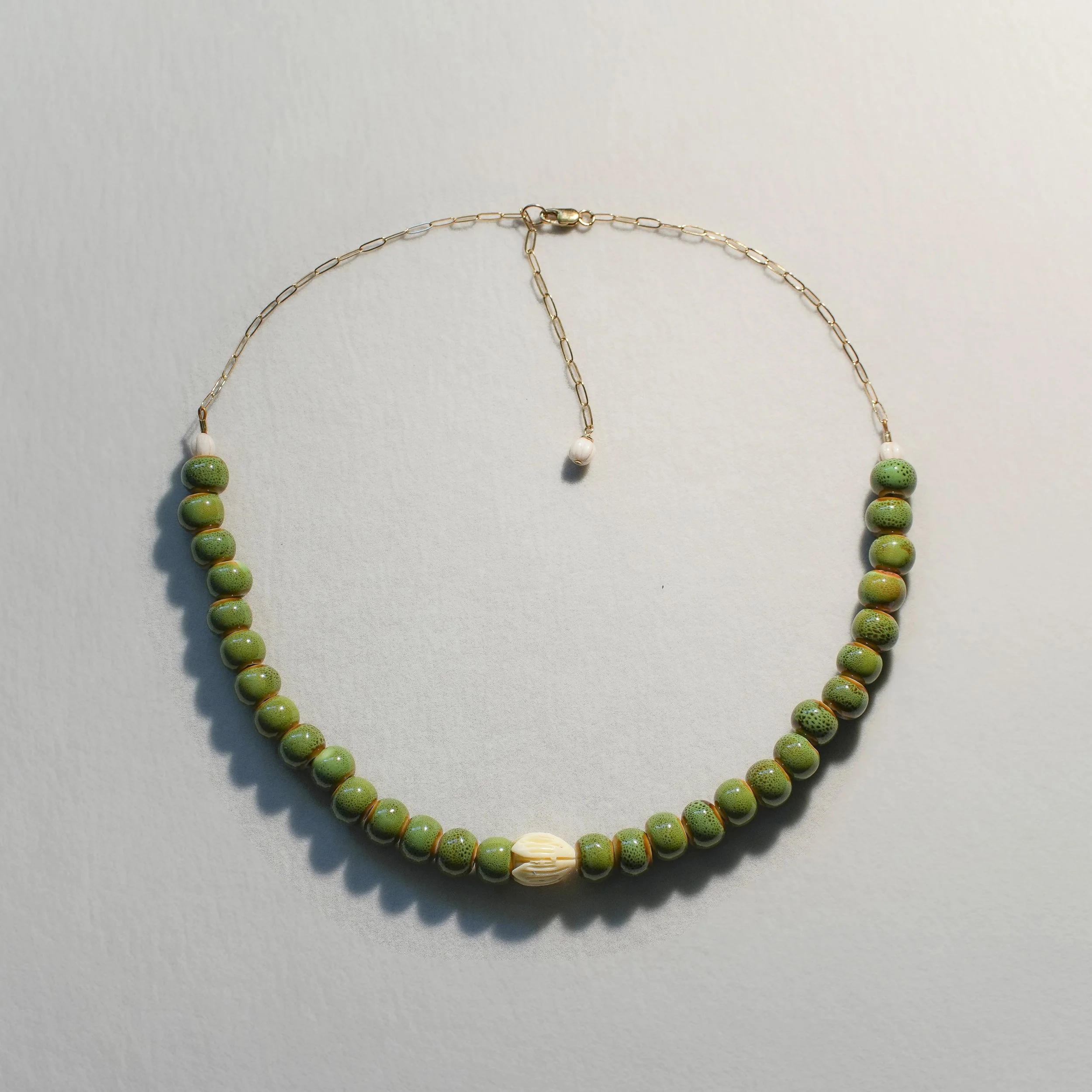 Chunky Jackfruit Green Ceramic Beads & Resin Necklace