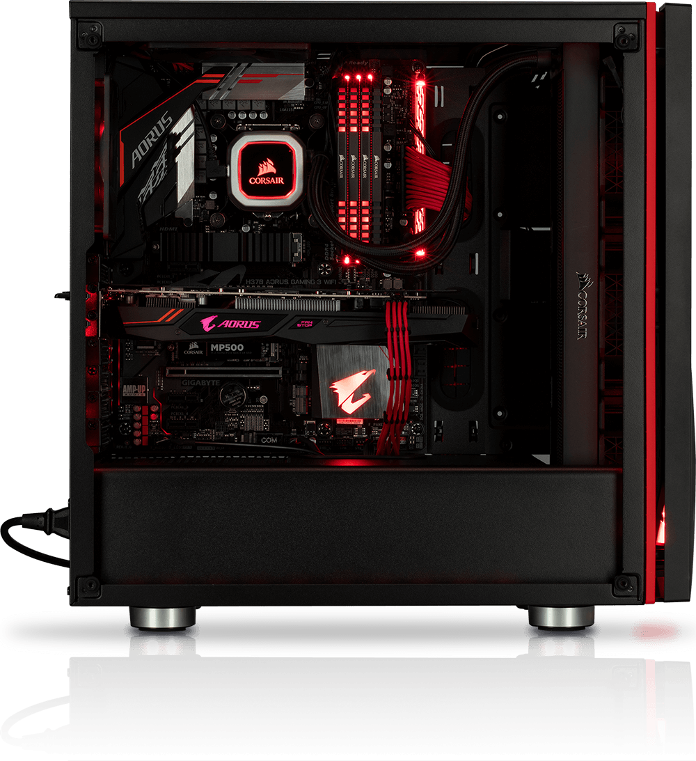 Alexander PCs prebuilt gaming PC with red RGB lighting, ready to ship