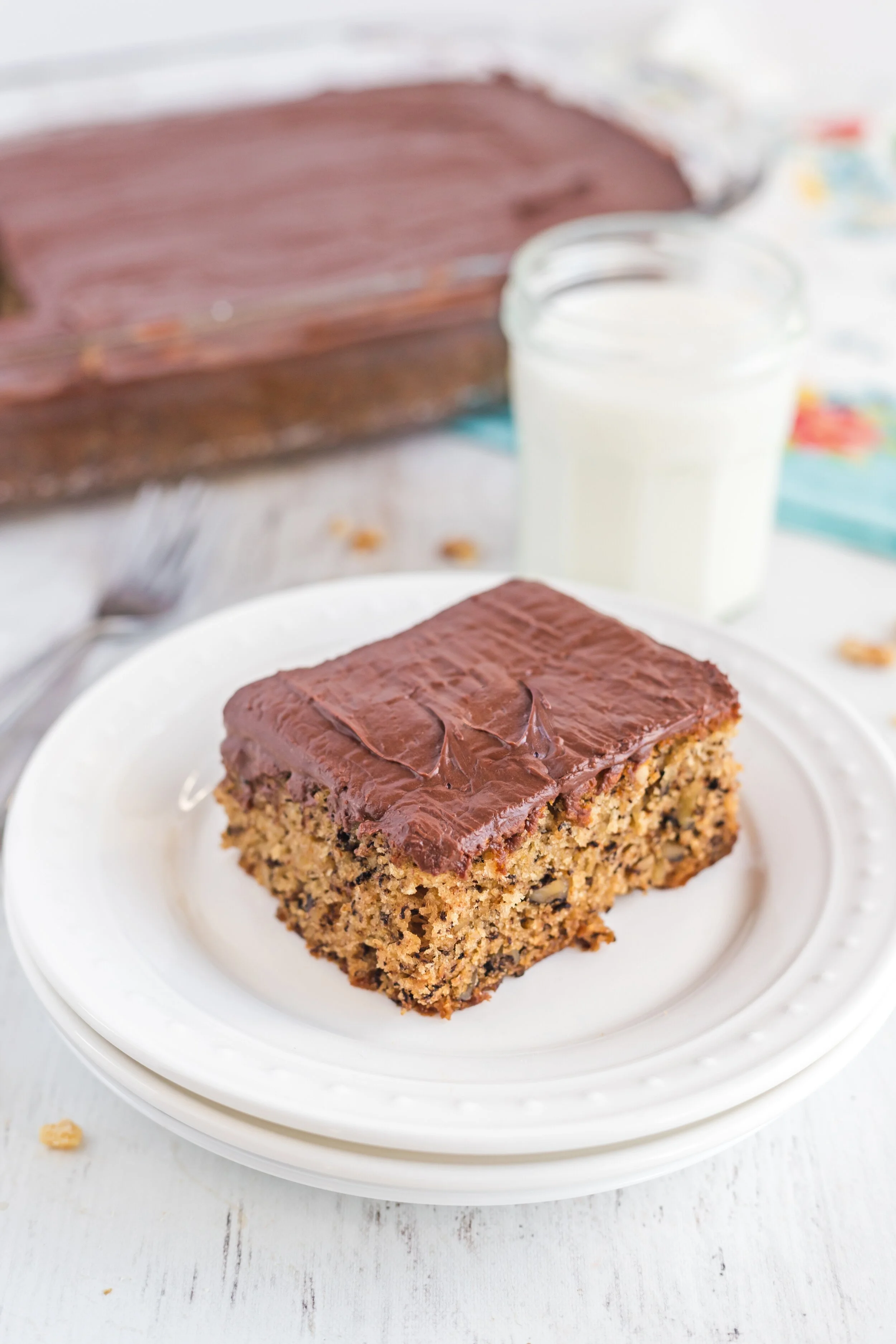Banana cake with chocolate frosting