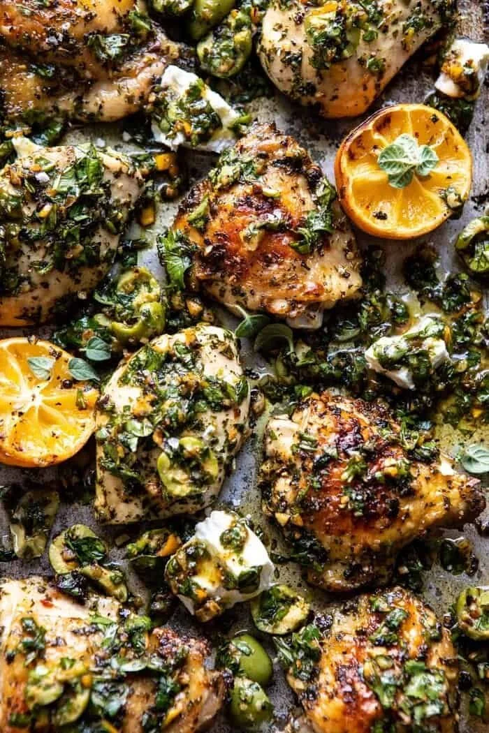Roasted Garlic Butter Chicken with Lemon Olive Dressing