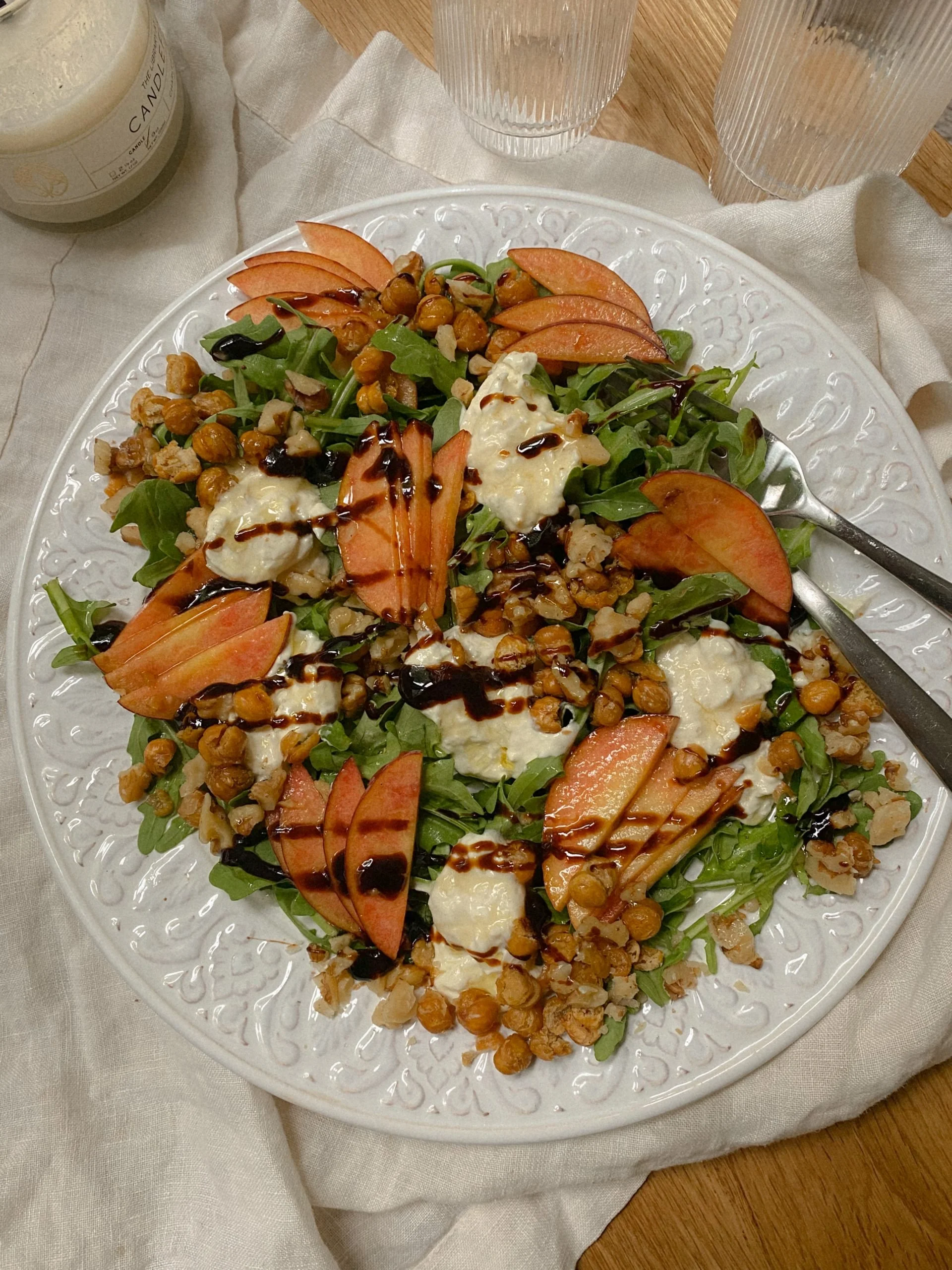Peach and Burrata Salad with Crispy Chickpeas
