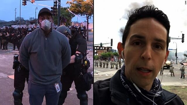 One @CNN is white, the other is AfroLatino... both were reporting on protests in MN... only one got arrested! @LatinoJournosCA is outraged at the despicable detainment of @omarcnn for simply doing the same job as @joshcampbellcnn at the same time. @n