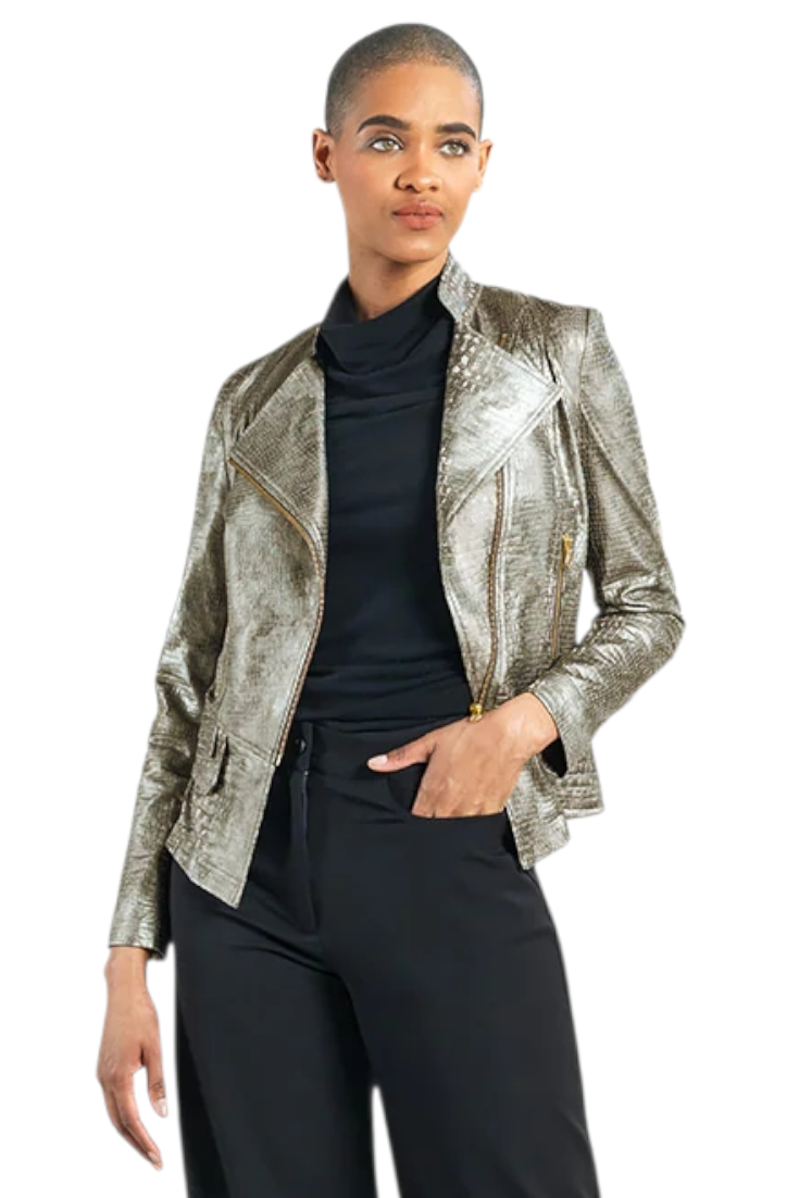 Liquid Leather™ Textured Biker Jacket - Crocodile