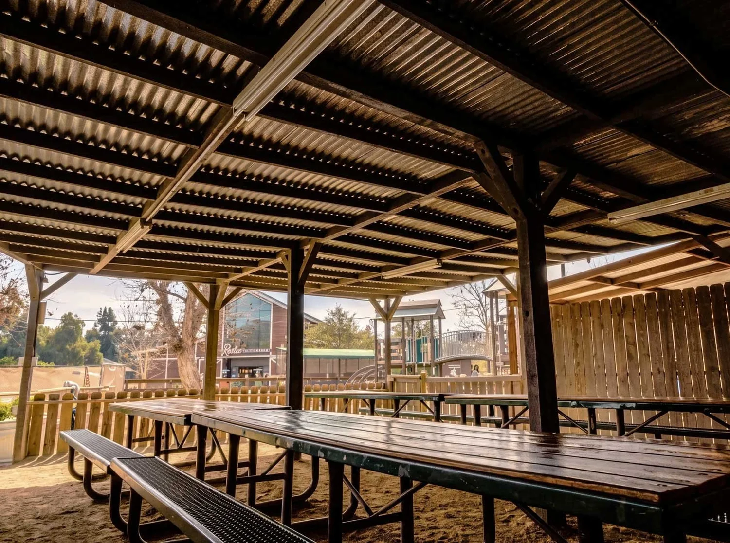 Covered picnic interior with tables